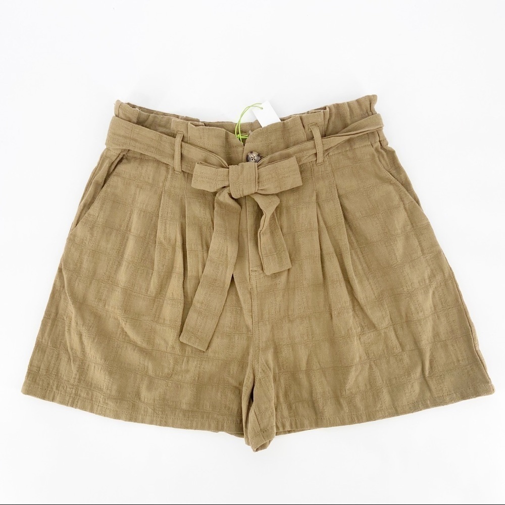 NWT GOOD LUCK GEM High Waist Paperbag Olive Shorts XL